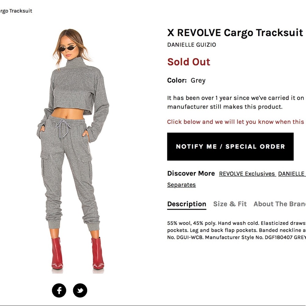 Danielle Guizio Cargo Tracksuit Size S